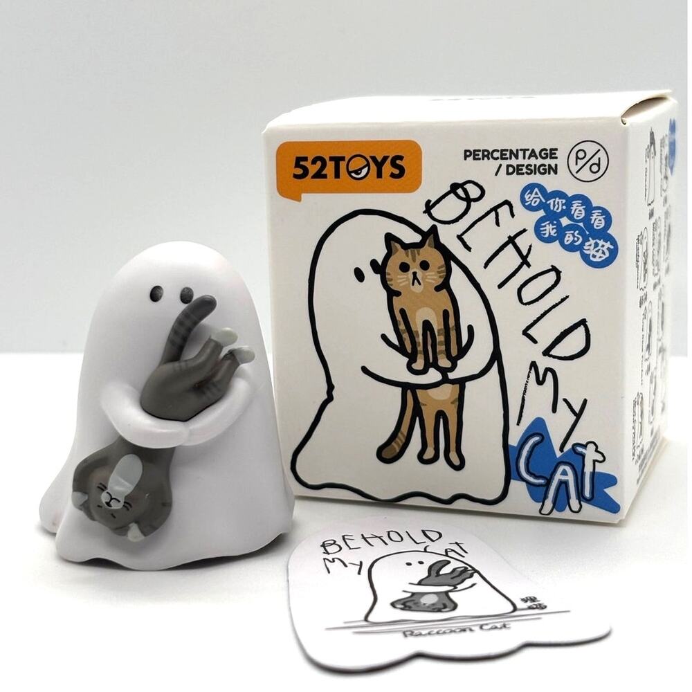 52Toys Behold My Cat Collectible Mini Figure, Ghost & Raccoon Cat, New Open Box